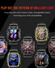 A collage of smartwatches with different watch faces displayed against a black background. Produktbild-Vorschau