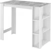 A white bar table with a gray concrete-look tabletop and three open shelves on one side, isolated on a white background. Anteprima dell’immagine prodotto