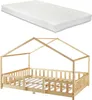 A mattress is shown above a wooden bed frame with a house-like structure. Náhľad obrázku produktu