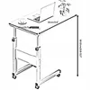 A sketch of a mobile, height-adjustable bedside table with a laptop, cup, and plant on it, with dimensions indicated. Podgląd zdjęcia produktu