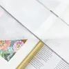 A close-up view of a sheer curtain with a floral pattern and text from a book. Produktbild-Vorschau