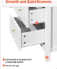Close-up view of drawers in a white dresser, highlighting the metal slide system and reinforced legs. Náhled obrázku produktu