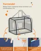 A diagram showing the features of a foldable pet carrier, with close-up shots of the fabric, mat, and storage pockets. Produktbild-Vorschau