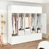 A modular wardrobe with clothes hanging inside, storage boxes, and bags at the bottom. Anteprima dell’immagine prodotto