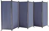 A gray, six-panel folding room divider or screen, set up to form a curved partition. Produktbild-Vorschau