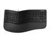 A black ergonomic keyboard is shown from a slightly elevated front-facing angle against a white background. Produktbild-Vorschau
