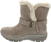 A side view of a brown winter boot with faux fur trim. Voir les images du produit