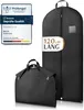 A collage showing a product certification badge and two black garment bags of different sizes on a white background. Produktbild-Vorschau
