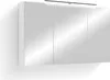 A white bathroom cabinet with mirrored doors and an LED light strip above it, mounted on a white wall. Náhled obrázku produktu