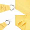 A collage of close-up shots of a yellow sun sail, showing its fabric texture and D-ring attachment points with rope. Produktbild-Vorschau