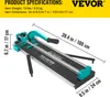 A tile cutter with product specifications and dimensions overlaid. Voir les images du produit