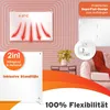 A marketing image showcasing an infrared heater with various features and mounting options. Produktbild-Vorschau