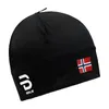 A black beanie with the Norwegian flag and a brand logo. Náhľad obrázku produktu