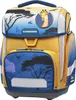 A children's school backpack with an African safari theme, featuring a giraffe and acacia trees. Podgląd zdjęcia produktu