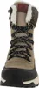 A front view of a tan and brown winter boot with white fur lining and black laces. Produktbild-Vorschau