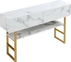 A console table with a marble-like finish and gold legs, shown against a white background. Náhled obrázku produktu