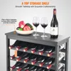 A wine rack with wine bottles, wine glasses, and fruit on top. Produktbild-Vorschau