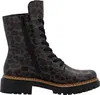 A side view of a brown leopard print lace-up boot. Voir les images du produit