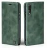 A green flip cover phone case for a Huawei P20 is shown from two angles. Produktbild-Vorschau