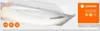A marketing image of a LED light fixture, showing its design and some technical specifications. Produktbild-Vorschau