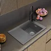 A modern kitchen sink with a black faucet, a bowl of figs, and a wooden bowl. Podgląd zdjęcia produktu