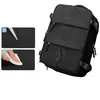 A black backpack with water droplets on it, shown next to two inset images demonstrating its water-resistant properties. Podgląd zdjęcia produktu