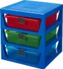 A blue plastic storage drawer unit with three drawers: red, green, and transparent blue. Podgląd zdjęcia produktu