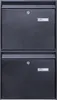A front view of a black, two-compartment mailbox unit stacked vertically. Produktbild-Vorschau