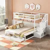A white bunk bed with a pull-out trundle bed is set up in a bedroom with a window. Podgląd zdjęcia produktu