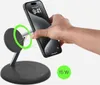 A hand is placing an iPhone onto a wireless charging stand. Produktbild-Vorschau