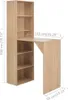 A wooden bar table with shelves against a white background, with dimensions indicated. Náhľad obrázku produktu