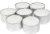 A group of white tea lights in silver holders are arranged on a white background. Podgląd zdjęcia produktu