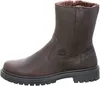 A single brown leather boot with fur lining is shown against a white background. Voir les images du produit