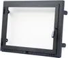 A black metal door with a glass window, designed for a pizza oven or fireplace. Anteprima dell’immagine prodotto