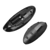The image shows the inside of a black remote control, with two AA batteries inserted into the battery compartment. The battery cover is detached and placed next to the remote. Anteprima dell’immagine prodotto