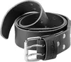 A black leather belt with a silver buckle is coiled and presented against a white background. Produktbild-Vorschau