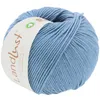 A ball of blue yarn with a label. Produktbild-Vorschau