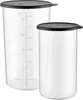 Two clear plastic measuring cups with black lids are shown against a white background. The taller cup on the left has measurement markings in fluid ounces and milliliters. Náhľad obrázku produktu