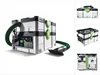 A Festool CTL SYS dust extractor with a green hose and nozzle attached, shown from a slightly angled front view. The product is modular and appears to be composed of stacked containers. There are also smaller inset images showing different views of the pro Podgląd zdjęcia produktu