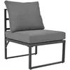 A single gray outdoor chair with a black metal frame, shown against a white background. Produktbild-Vorschau
