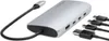 A silver Satechi USB-C multiport adapter with multiple ports and attached cables is shown on a white background. Produktbild-Vorschau