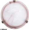 A round ceiling light with a marbled pink and white glass shade and three gold metal fixtures holding it. Anteprima dell’immagine prodotto
