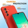 A red phone case is shown with text highlighting its camera protection and raised edges. Anteprima dell’immagine prodotto