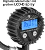 Close-up of a digital tire pressure gauge with a blue LCD display. Produktbild-Vorschau