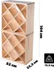 A wooden wine rack with multiple compartments, shown stacked, with dimensions indicated. Voir les images du produit