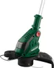 A close-up view of the cutting head and motor housing of a green and black cordless grass trimmer. Produktbild-Vorschau