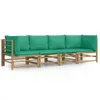 vidaXL 4 tlg. Garten Lounge Set mit Grünen Kissen Bambus - Produktbild-Vorschau 3