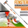 Oranger und grauer Fensterreinigungsabzieher mit ausziehbarer Stange, zwei Ersatz-Mikrofasertüchern und einer Nahaufnahme des flexiblen Gelenks Produktbild-Vorschau