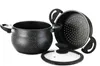 A set of cookware including a pot, a steamer insert, and a glass lid, displayed on a white background. Produktbild-Vorschau