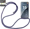 A smartphone with a lanyard case is displayed against a white background. Produktbild-Vorschau